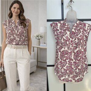 The Limited Boho Bohemian White Purple Pink Paisley Cap Sleeve Blouse